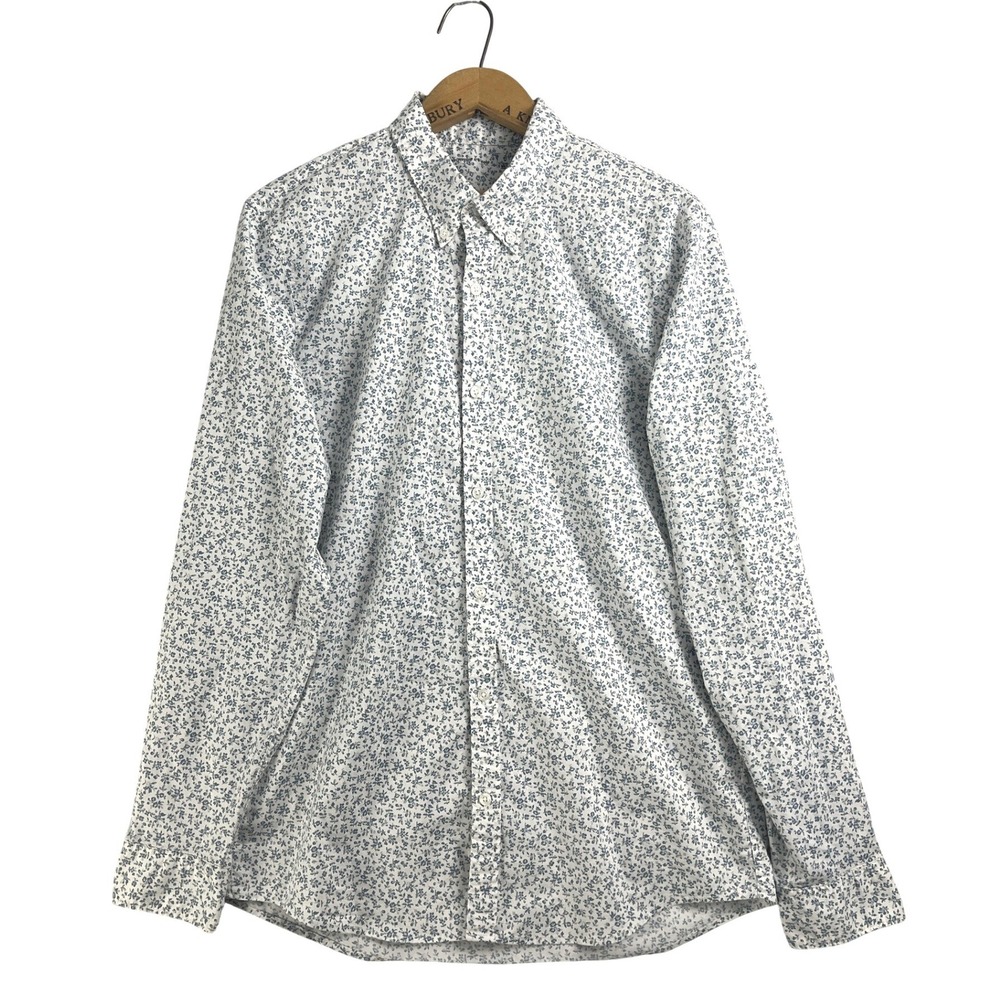Abercrombie & Fitch Mens Large White Blue Floral Button Down Shirt Long Sleeve L